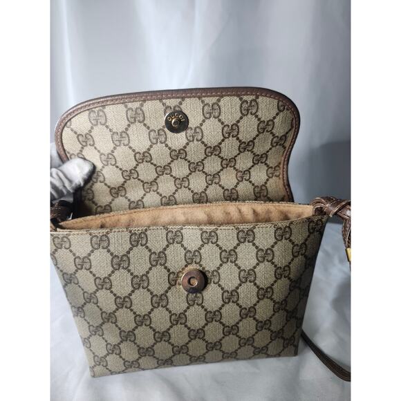 Gucci GG Monogram Supreme Crossbody Bag Brown Leather Trim Vintage - Picture 10 of 16